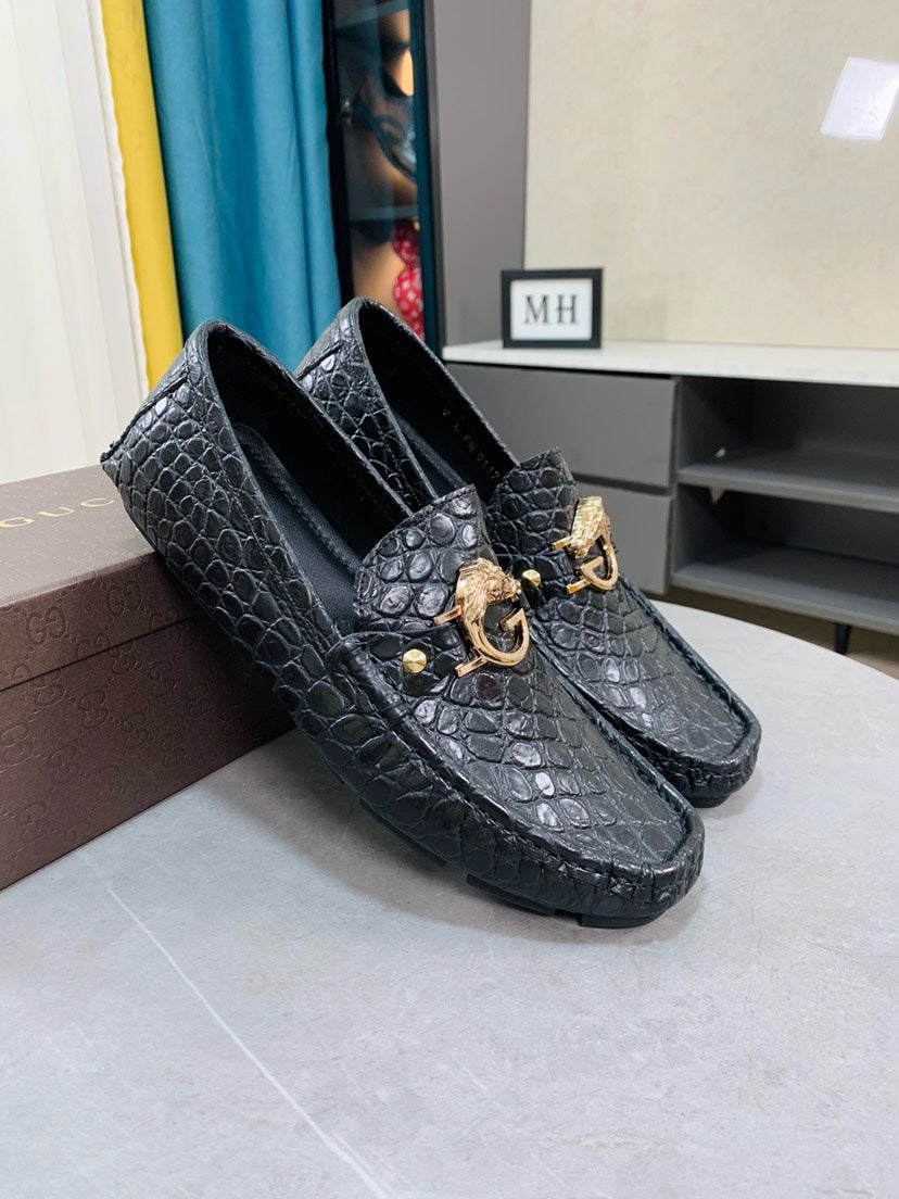 Gucci Men's Embossed Leather Driving Shoes