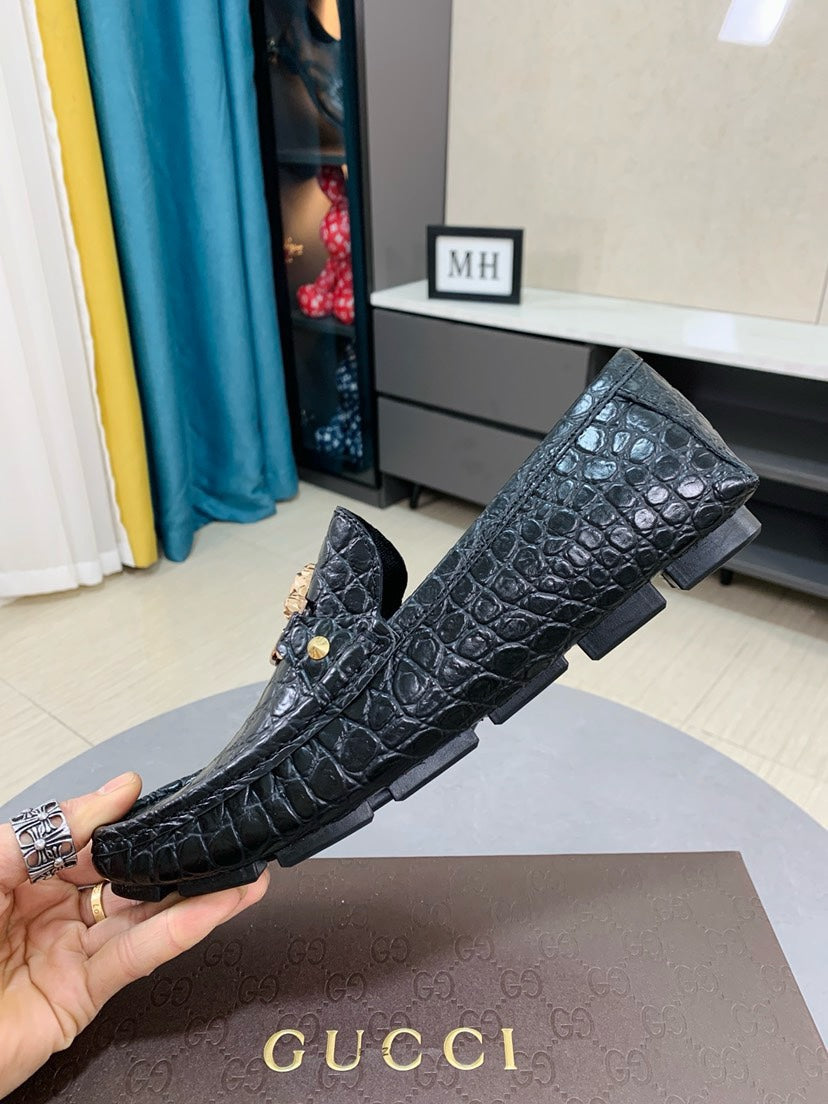 Gucci Men's Embossed Leather Driving Shoes