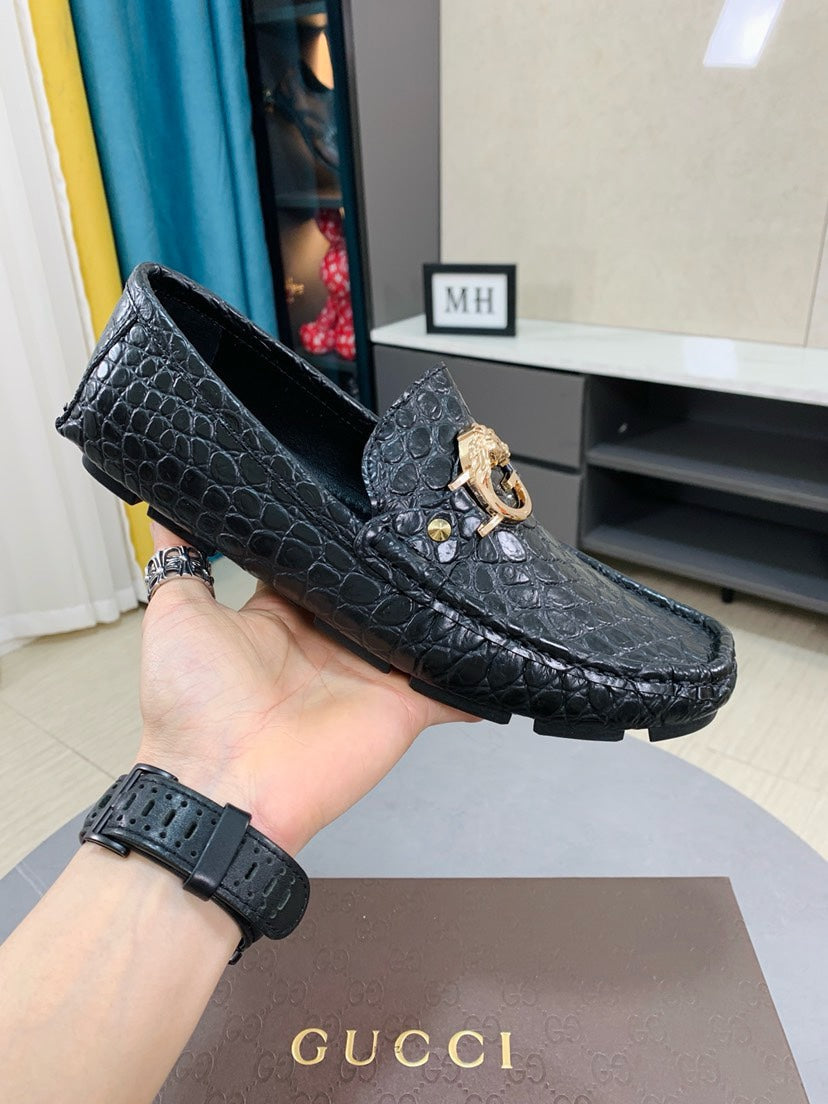 Gucci Men's Embossed Leather Driving Shoes