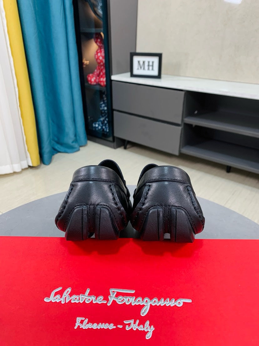 Ferragamo Pebbled Leather Driving Shoes
