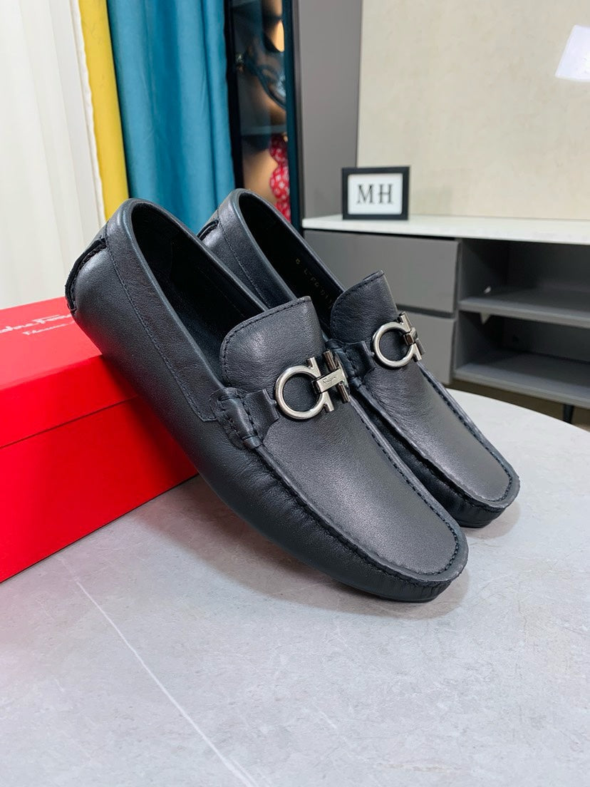Ferragamo Pebbled Leather Driving Shoes