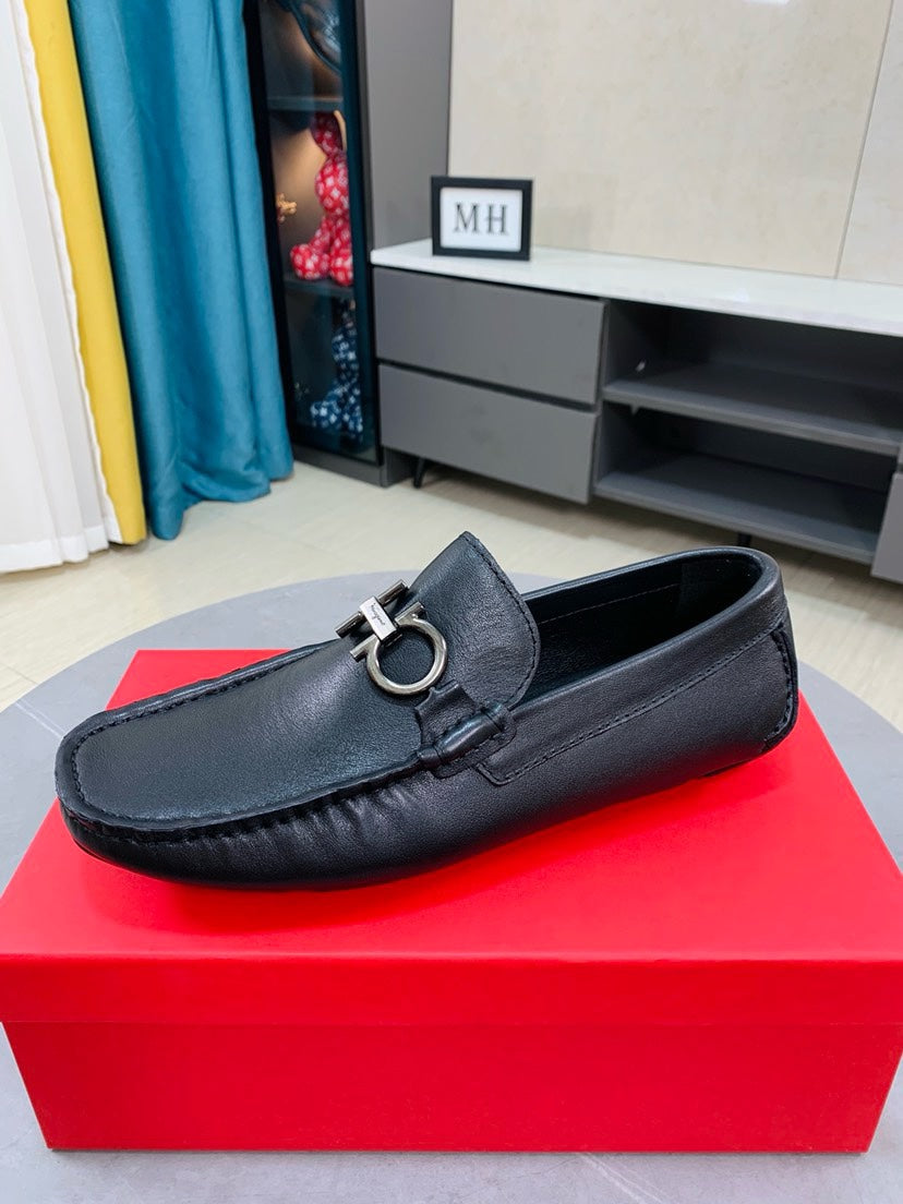 Ferragamo Pebbled Leather Driving Shoes