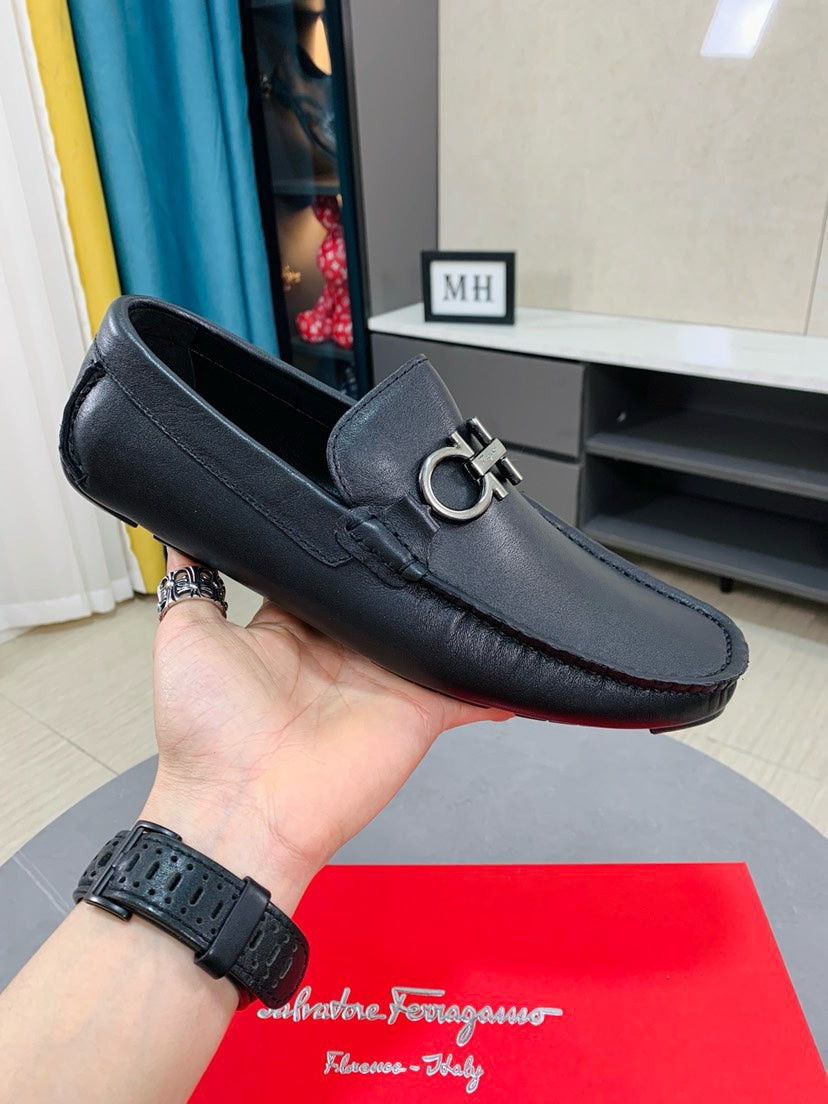 Ferragamo Pebbled Leather Driving Shoes