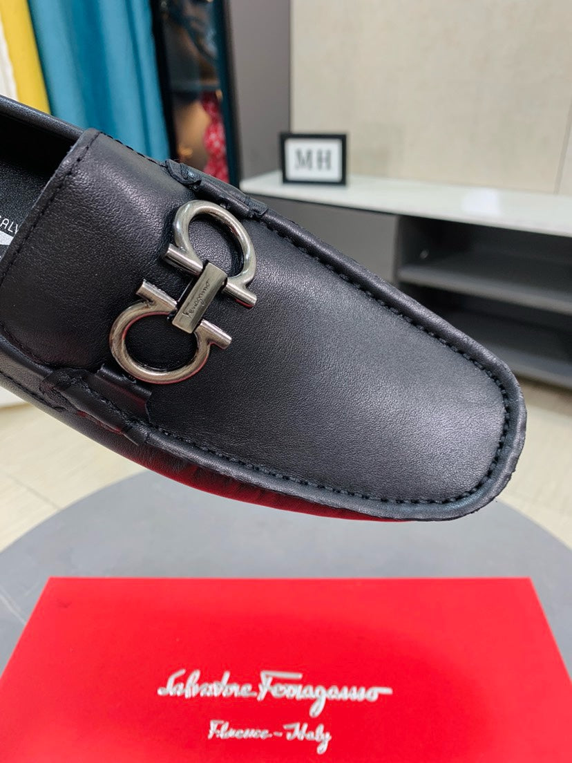 Ferragamo Pebbled Leather Driving Shoes