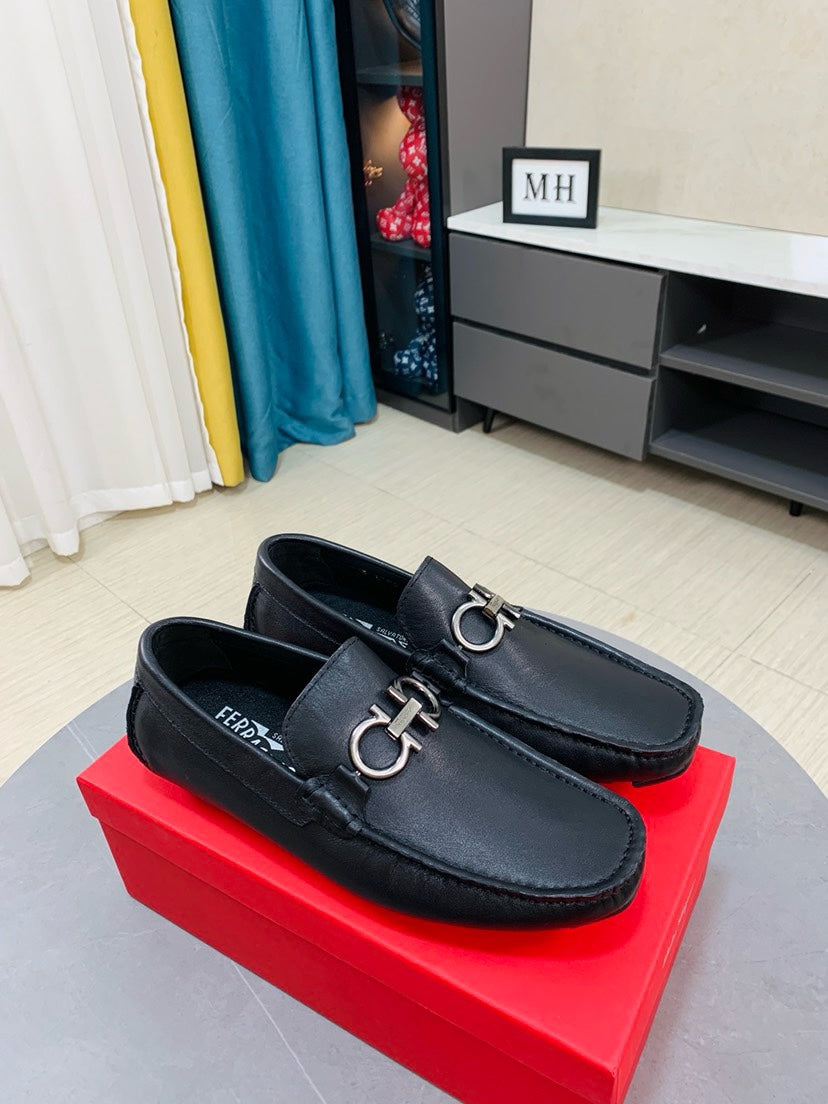 Ferragamo Pebbled Leather Driving Shoes
