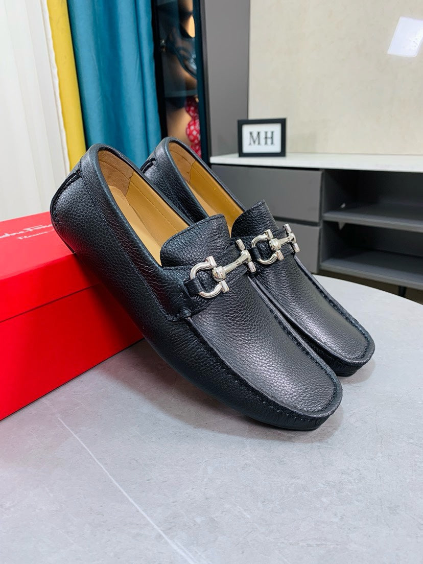Ferragamo Pebbled Leather Driving Shoes
