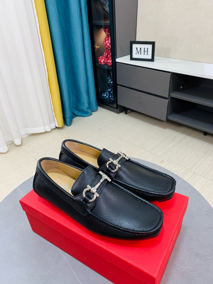 Ferragamo Pebbled Leather Driving Shoes