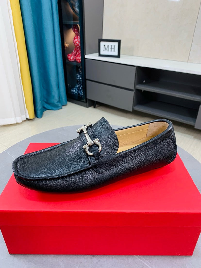 Ferragamo Pebbled Leather Driving Shoes
