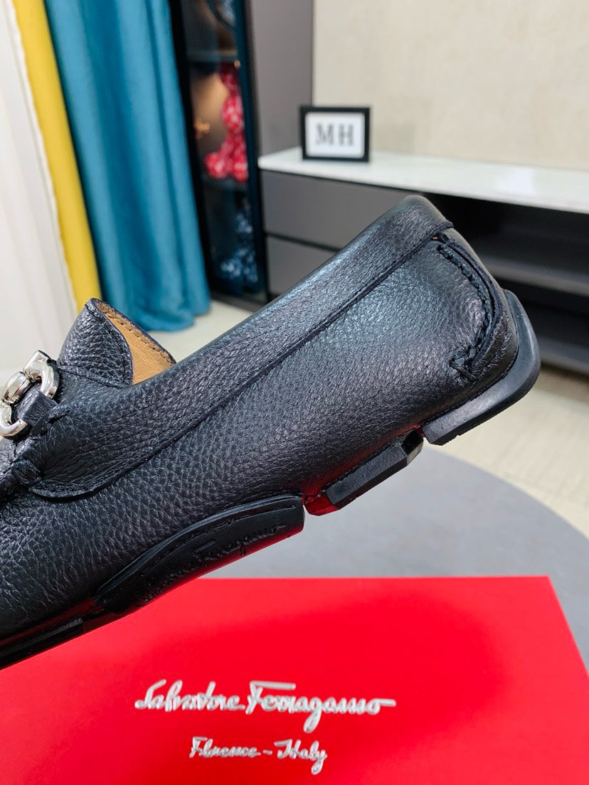 Ferragamo Pebbled Leather Driving Shoes