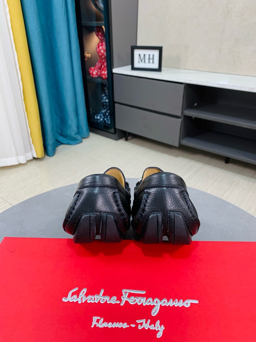 Ferragamo Pebbled Leather Driving Shoes