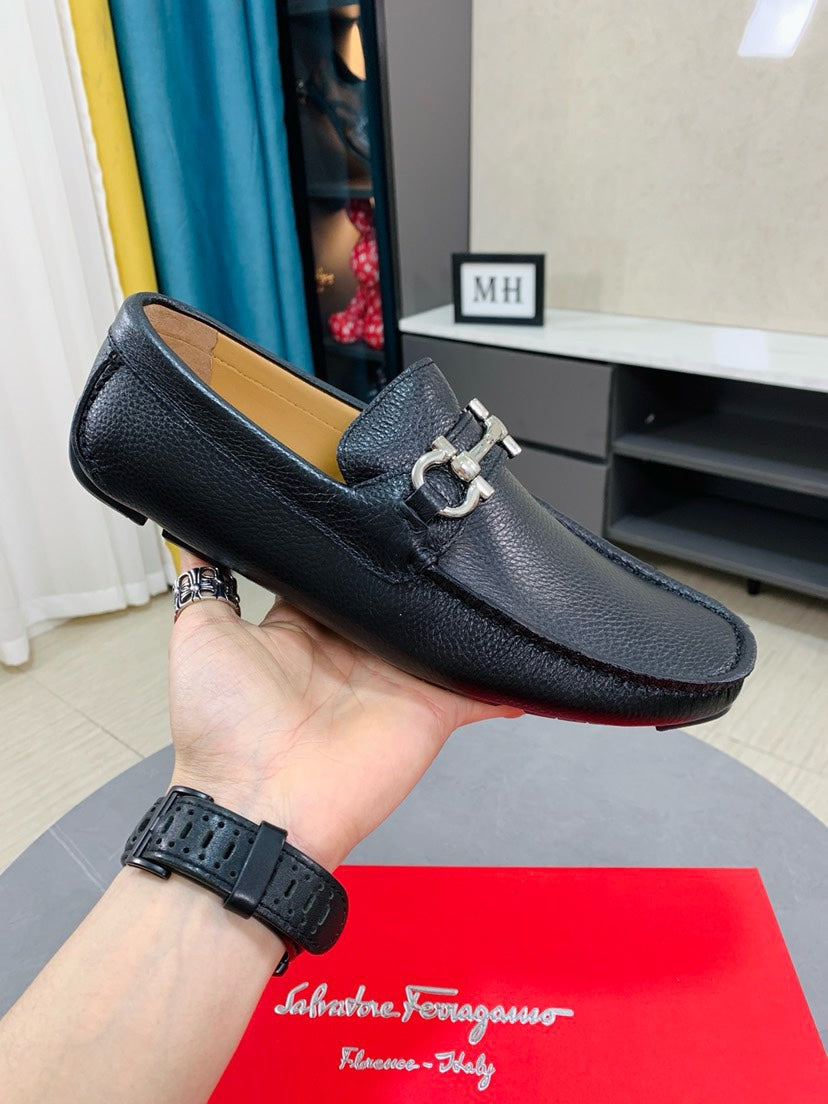 Ferragamo Pebbled Leather Driving Shoes