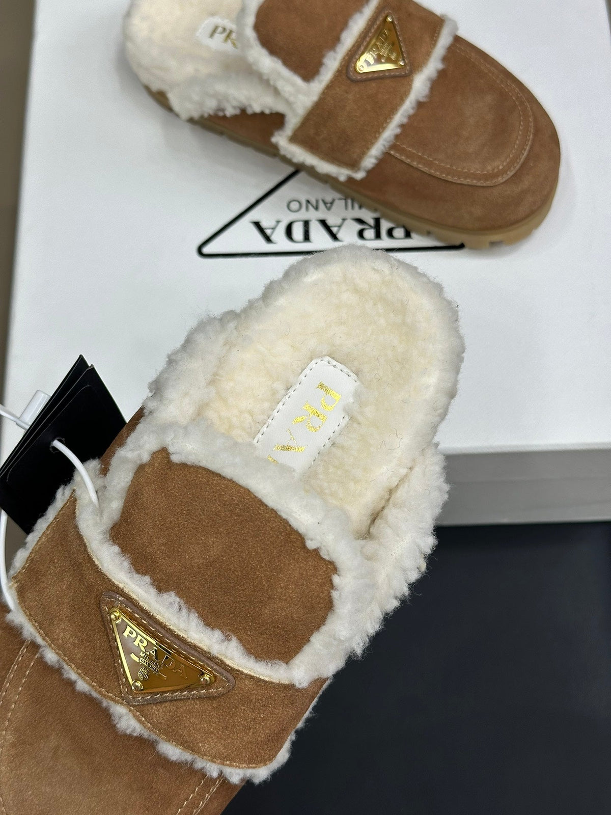 Prada FW24 Suede Fur Slippers – FW24