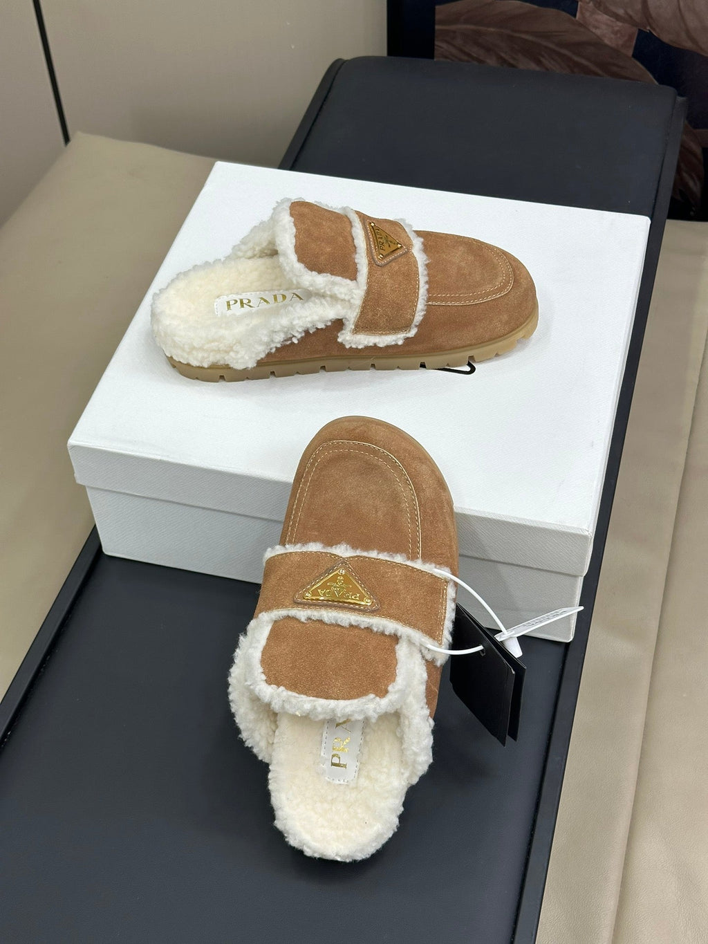 Prada FW24 Suede Fur Slippers – FW24