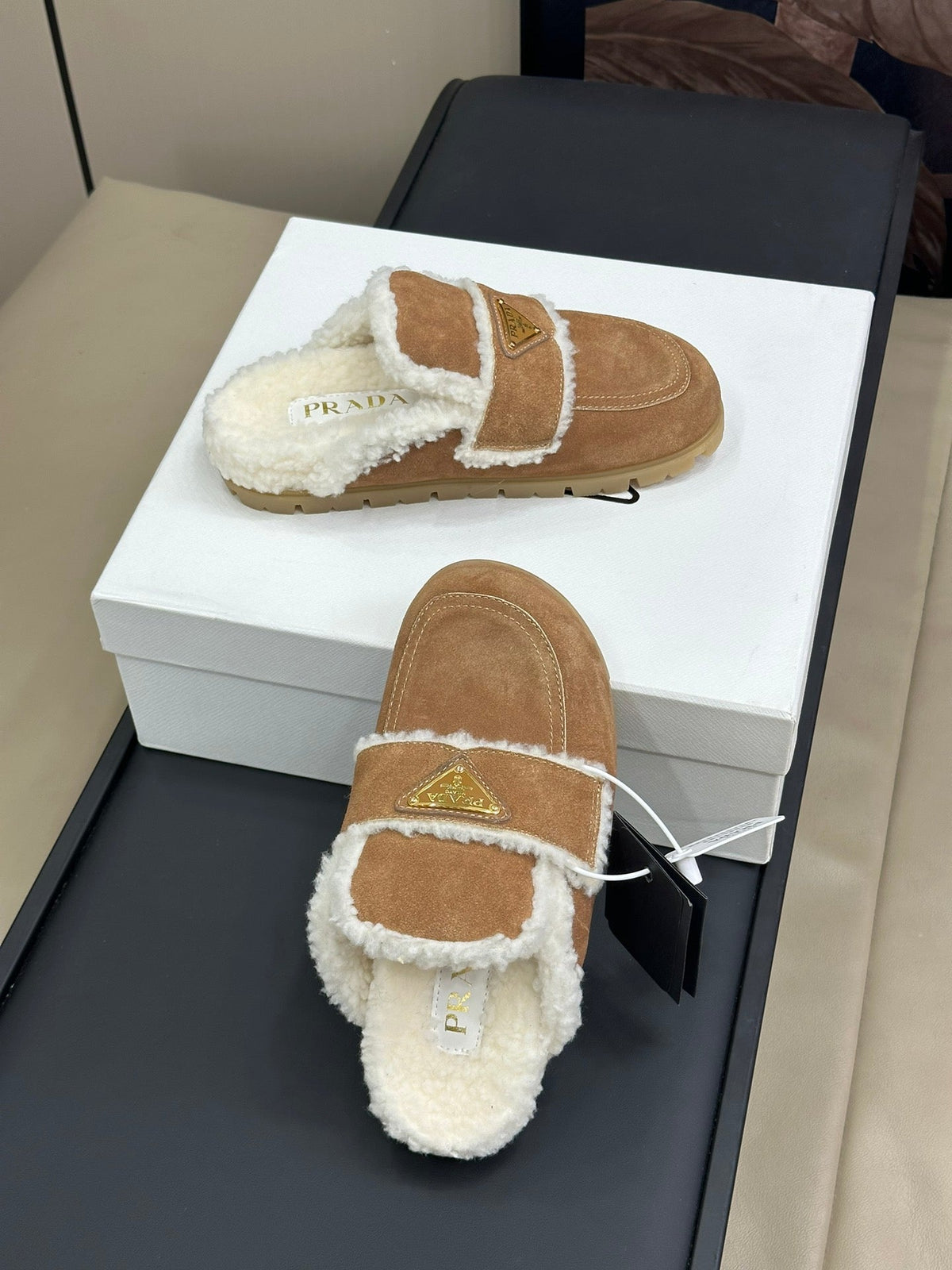 Prada FW24 Suede Fur Slippers – FW24