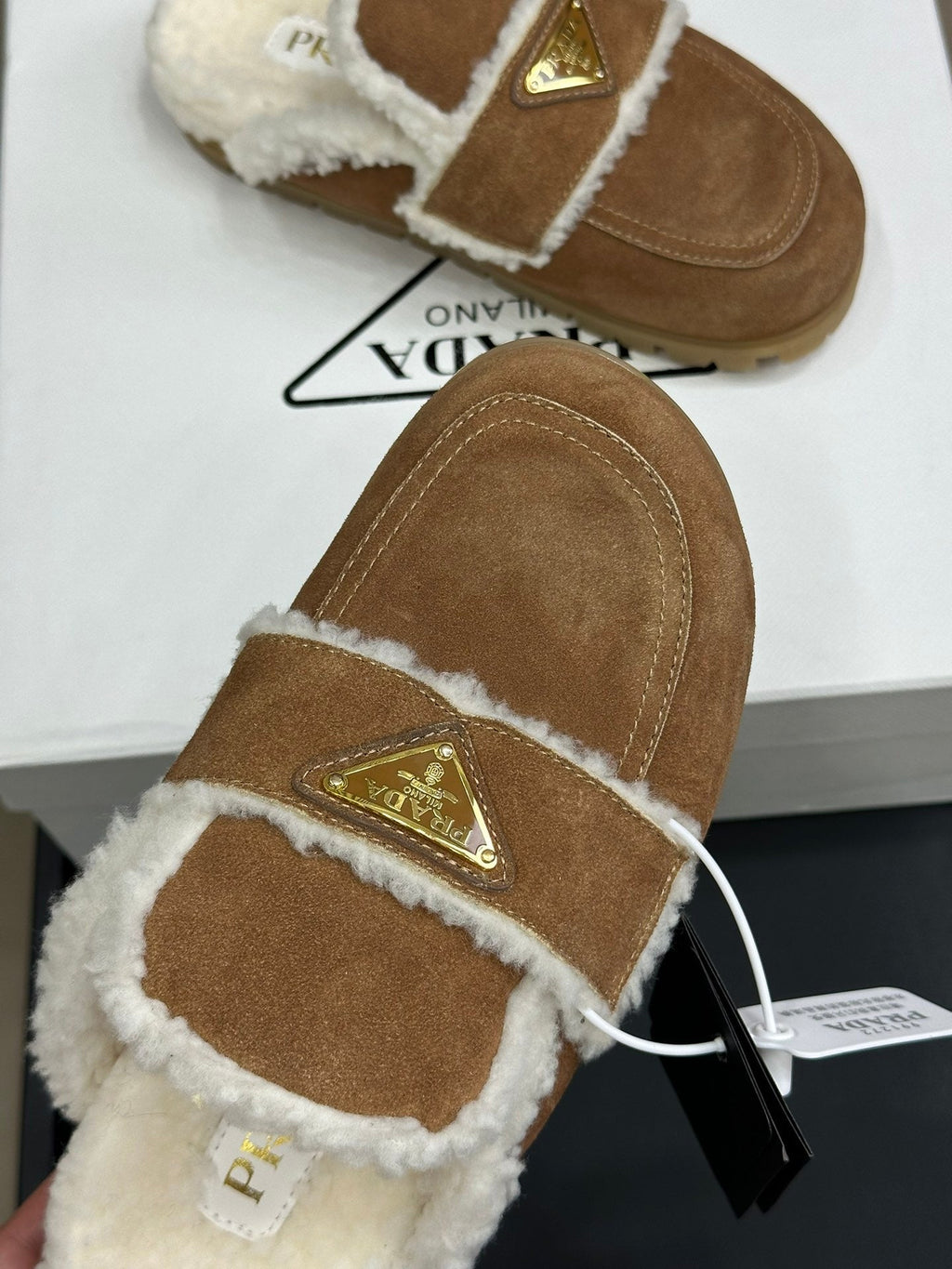 Prada FW24 Suede Fur Slippers – FW24