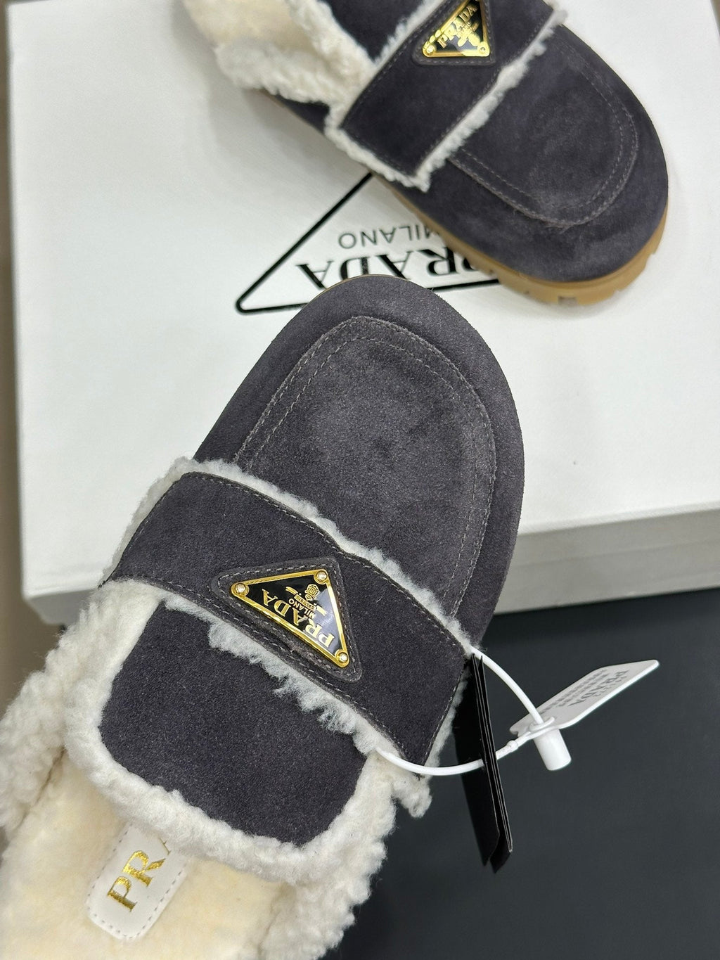 Prada FW24 Suede Fur Slippers – FW24
