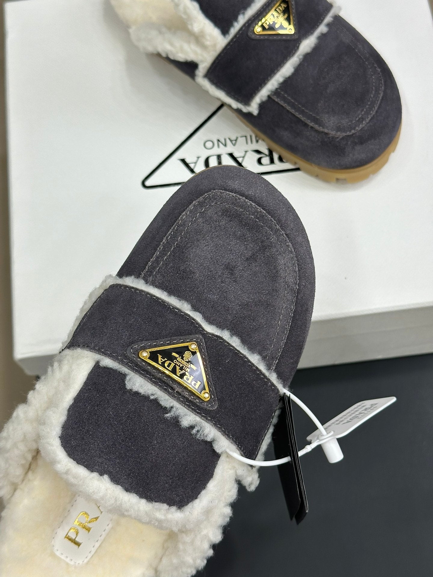 Prada FW24 Suede Fur Slippers – FW24