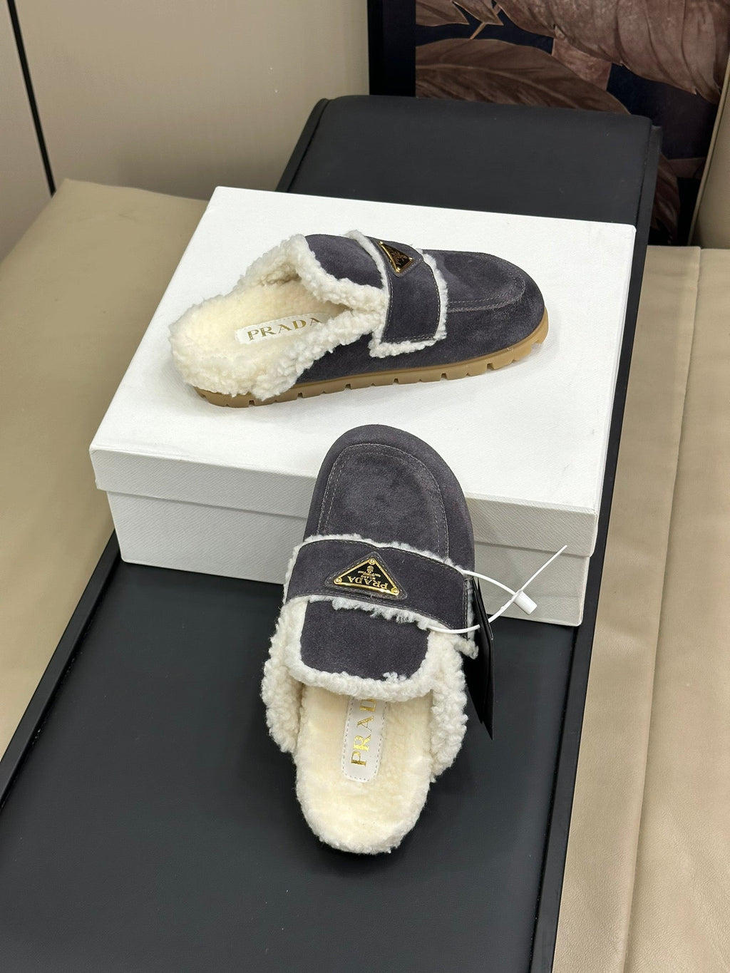 Prada FW24 Suede Fur Slippers – FW24
