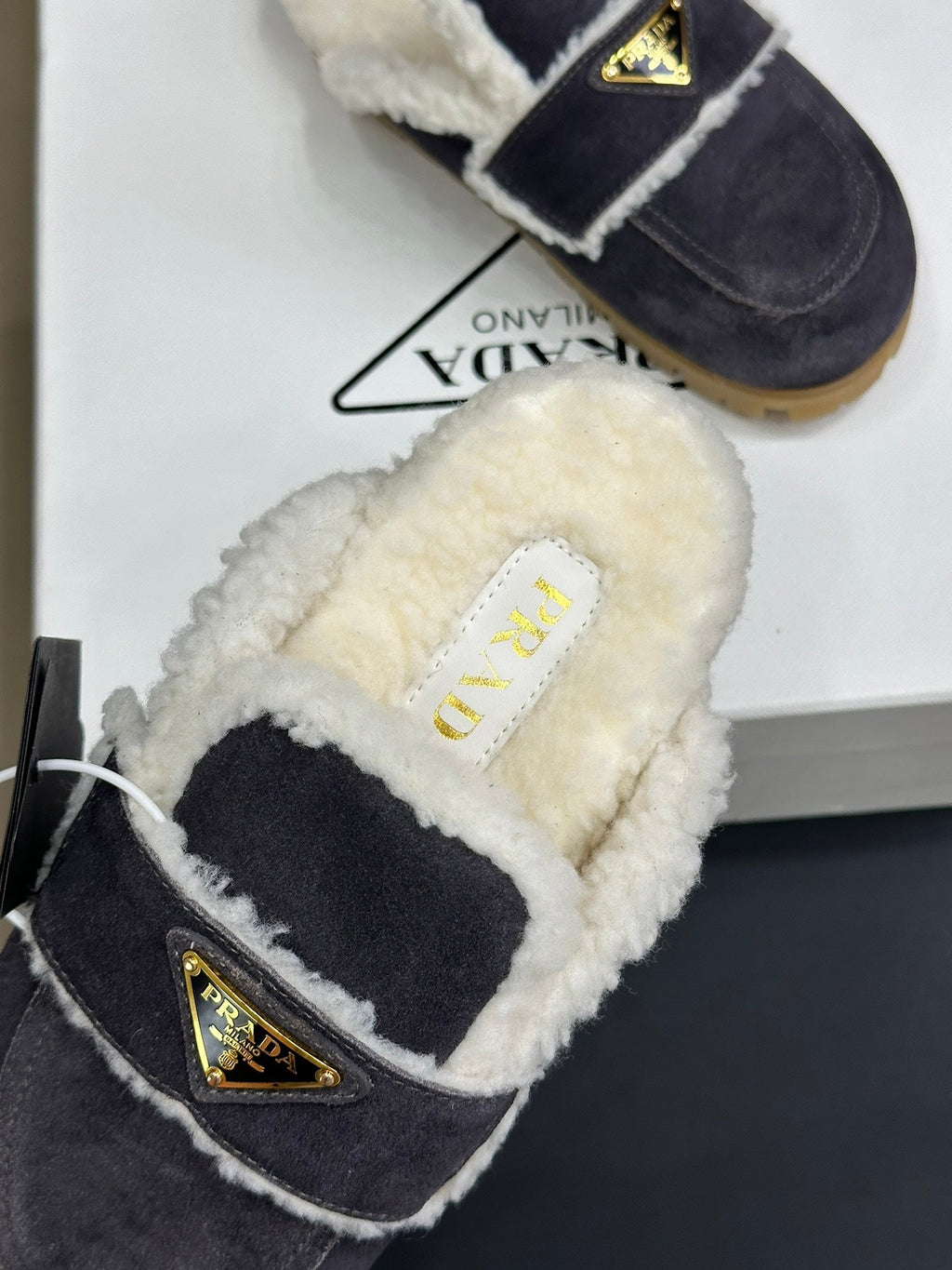 Prada FW24 Suede Fur Slippers – FW24