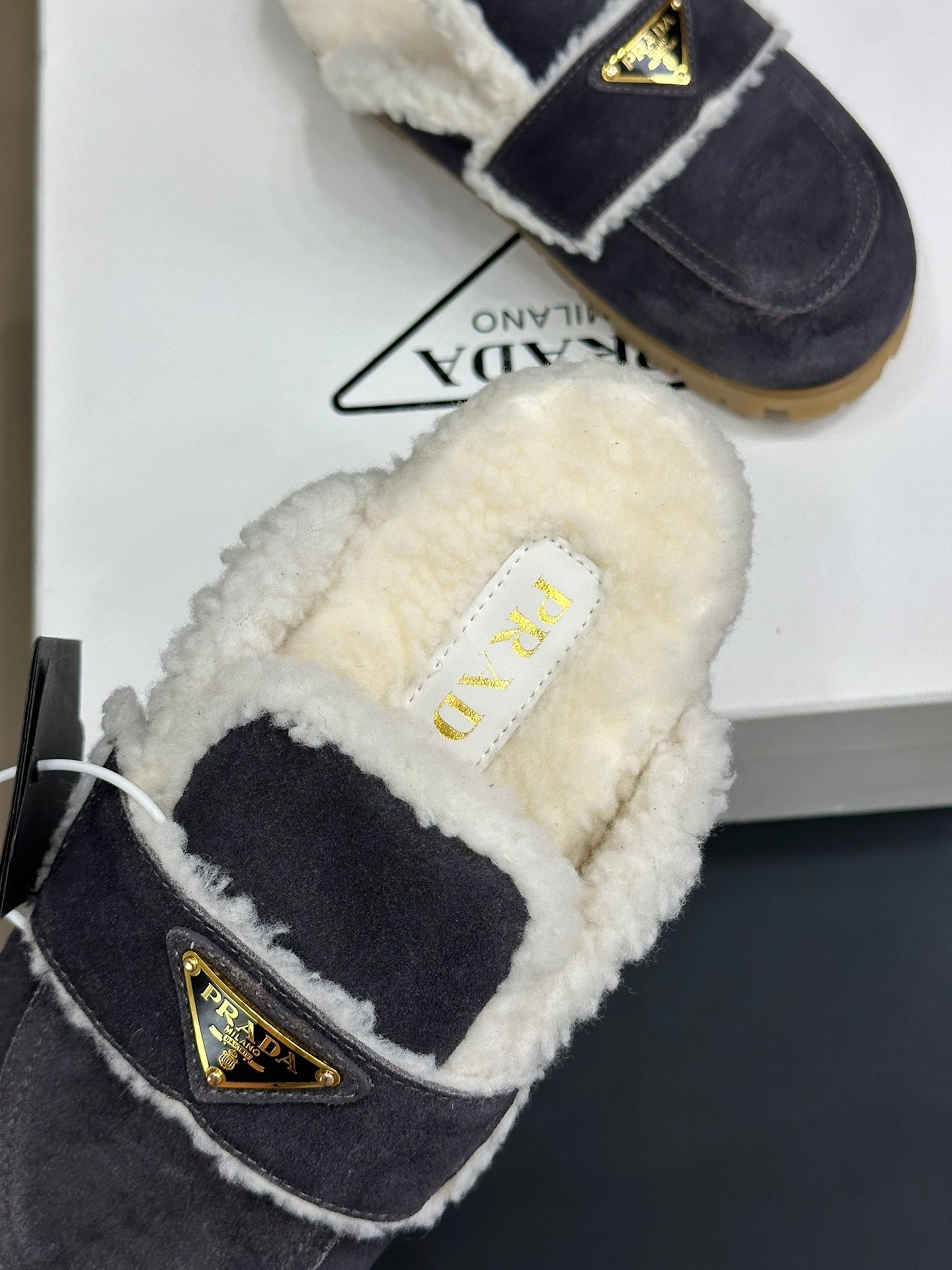 Prada FW24 Suede Fur Slippers – FW24