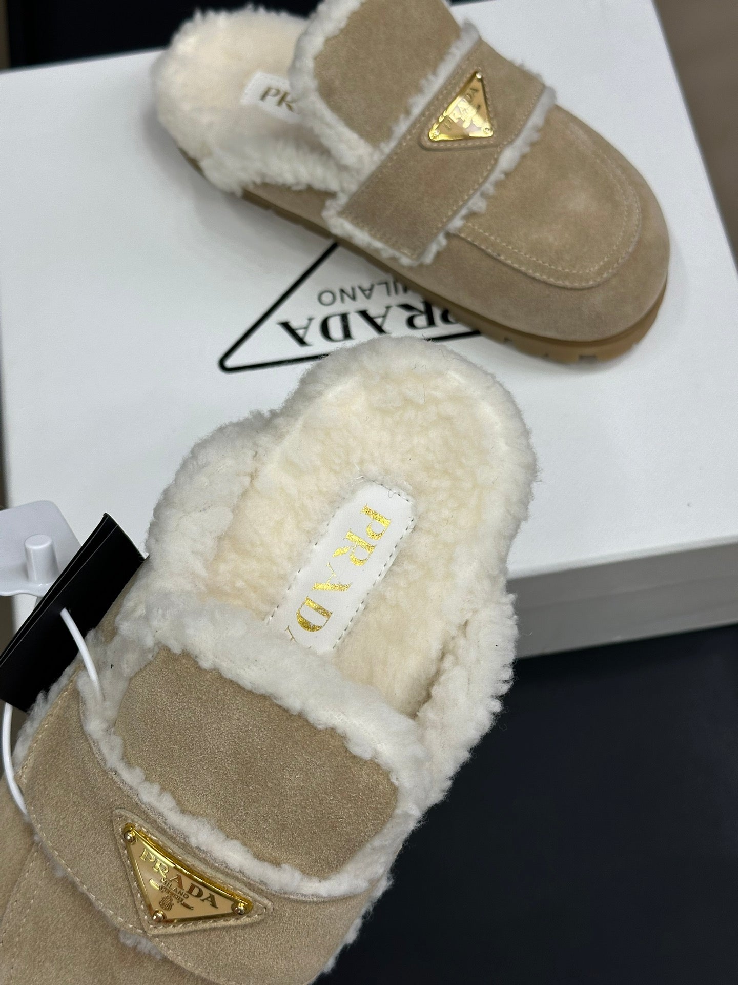 Prada FW24 Suede Fur Slippers – FW24