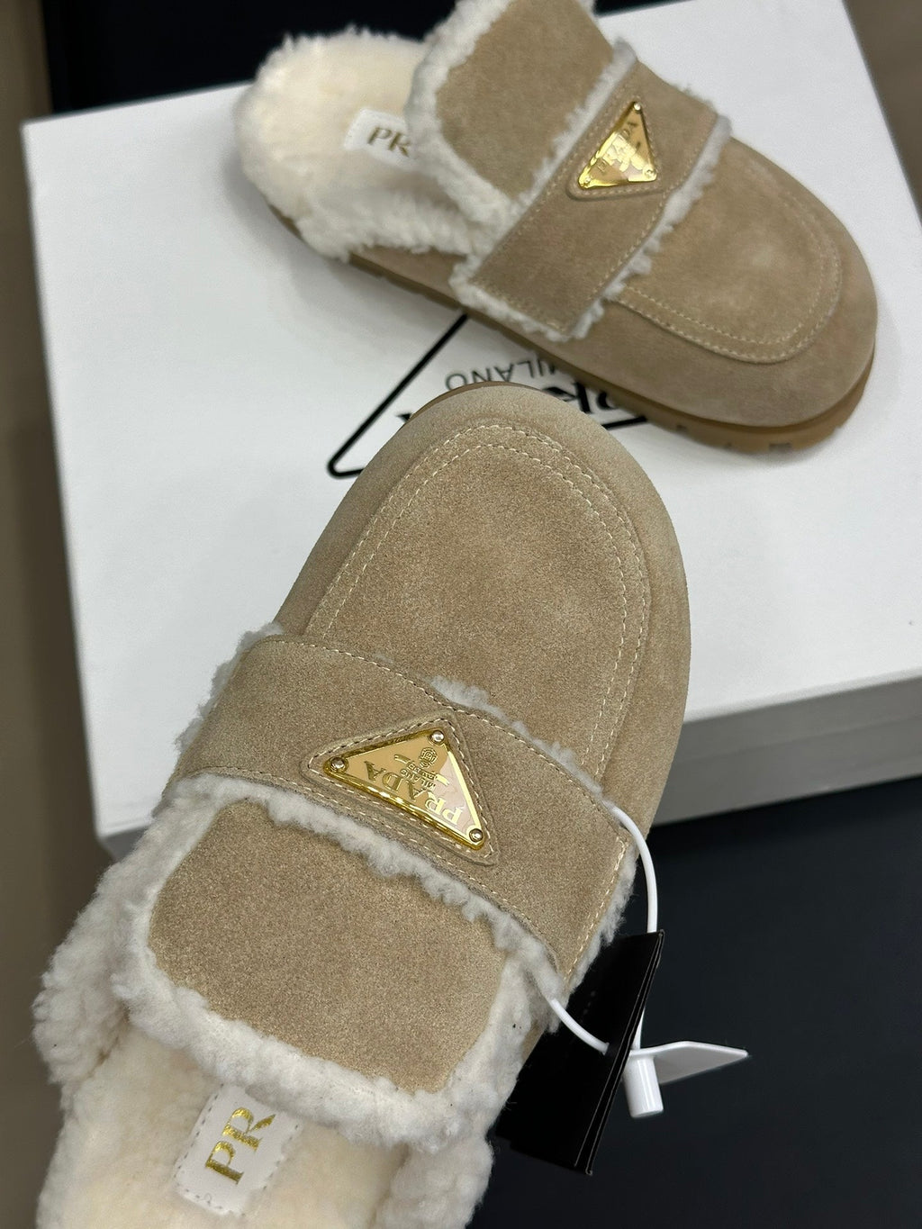 Prada FW24 Suede Fur Slippers – FW24