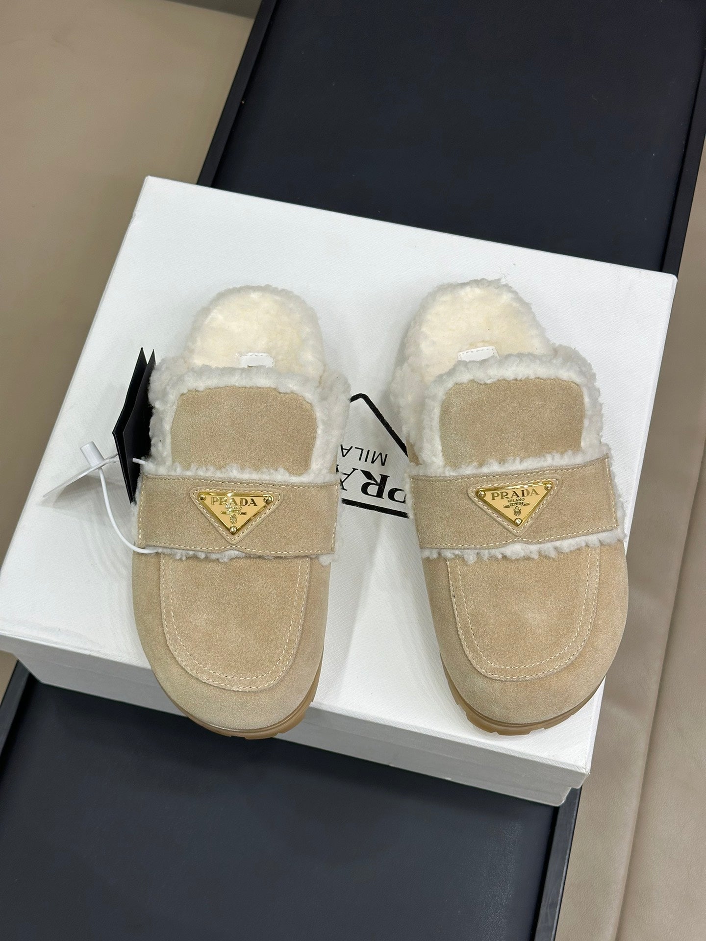 Prada FW24 Suede Fur Slippers – FW24