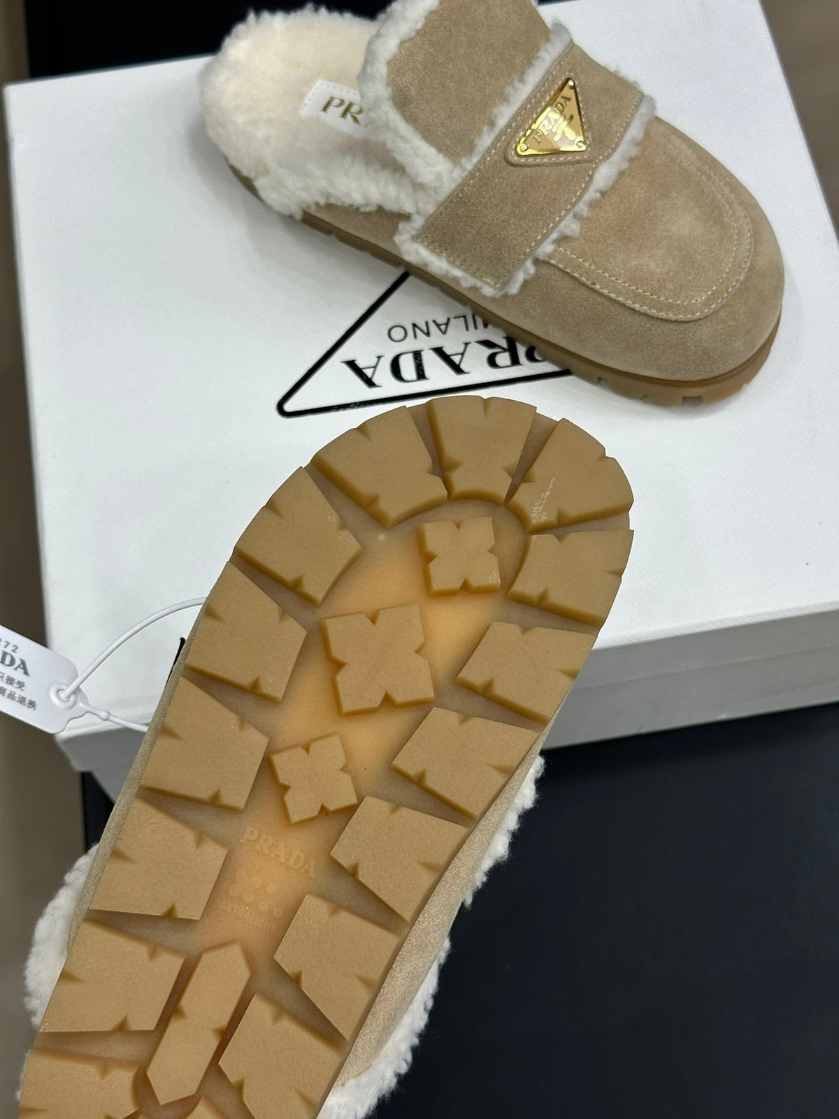 Prada FW24 Suede Fur Slippers – FW24