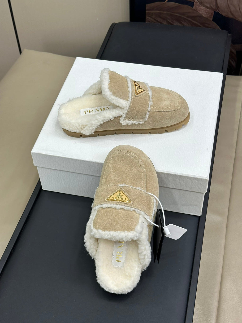 Prada FW24 Suede Fur Slippers – FW24