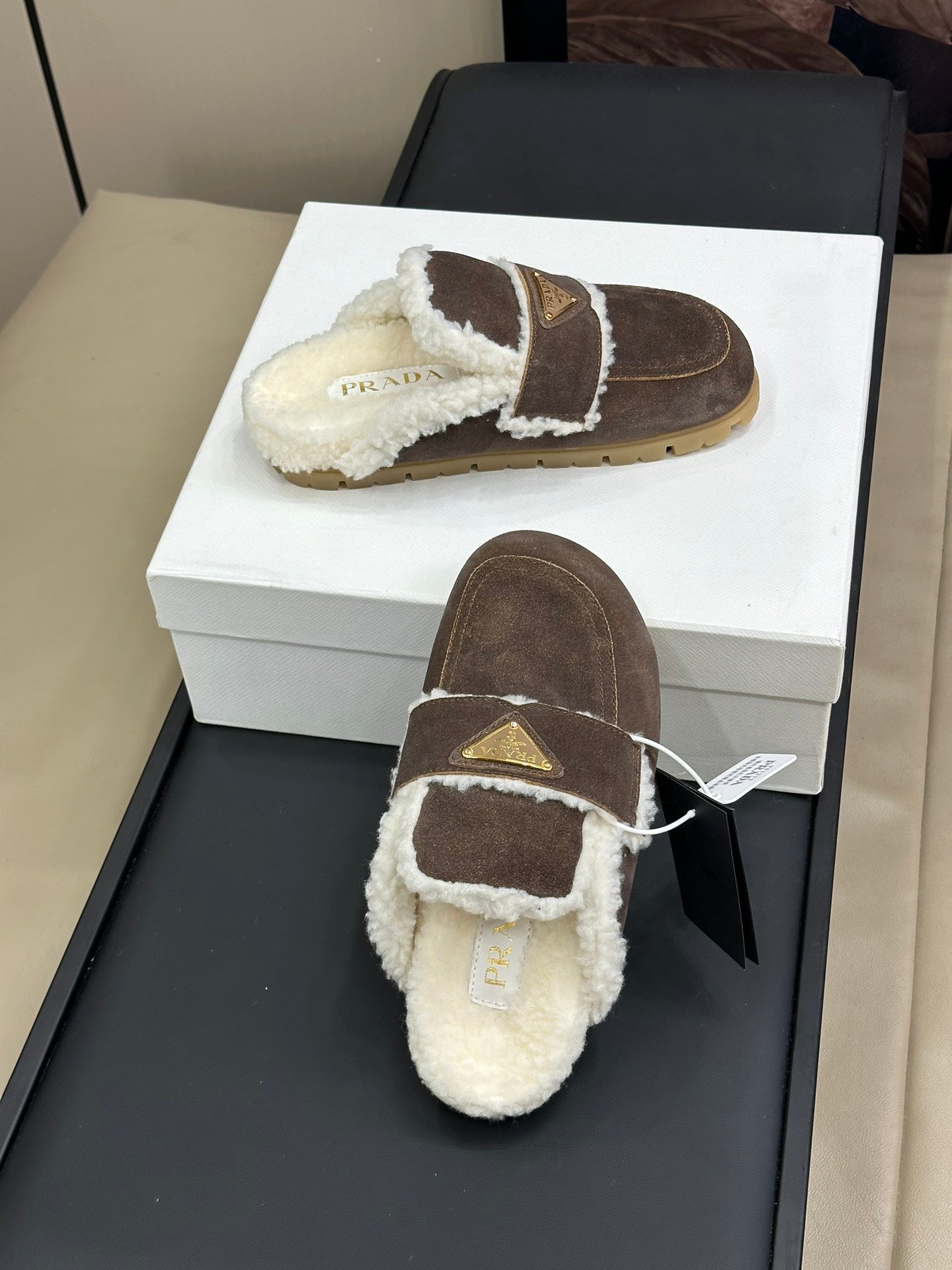 Prada FW24 Suede Fur Slippers – FW24