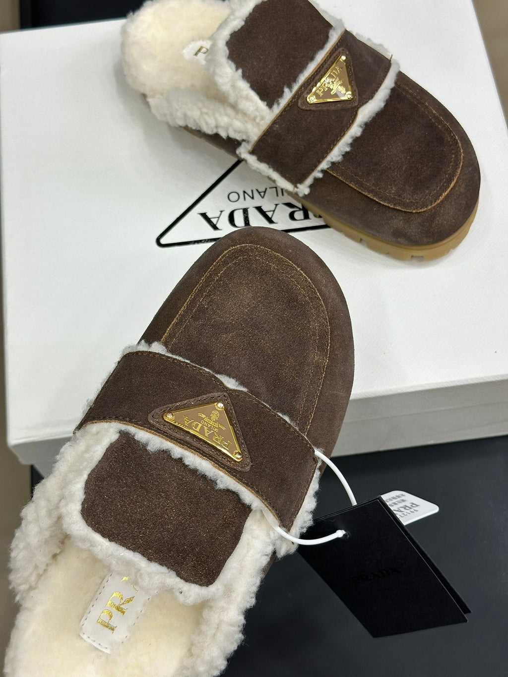 Prada FW24 Suede Fur Slippers – FW24