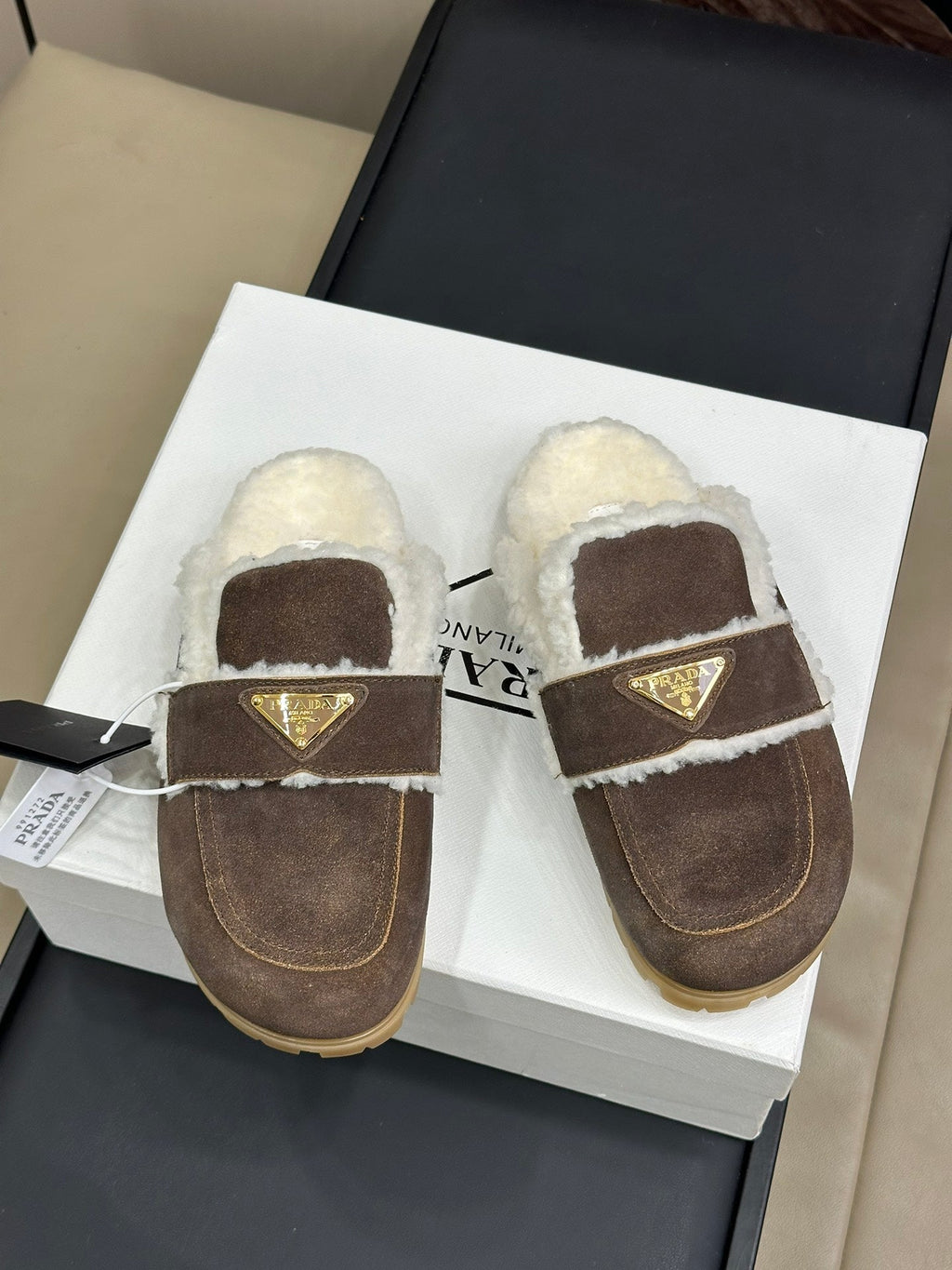 Prada FW24 Suede Fur Slippers – FW24