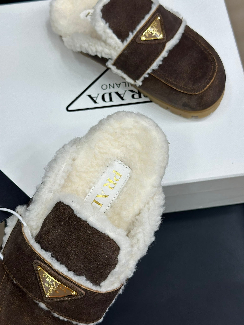Prada FW24 Suede Fur Slippers – FW24