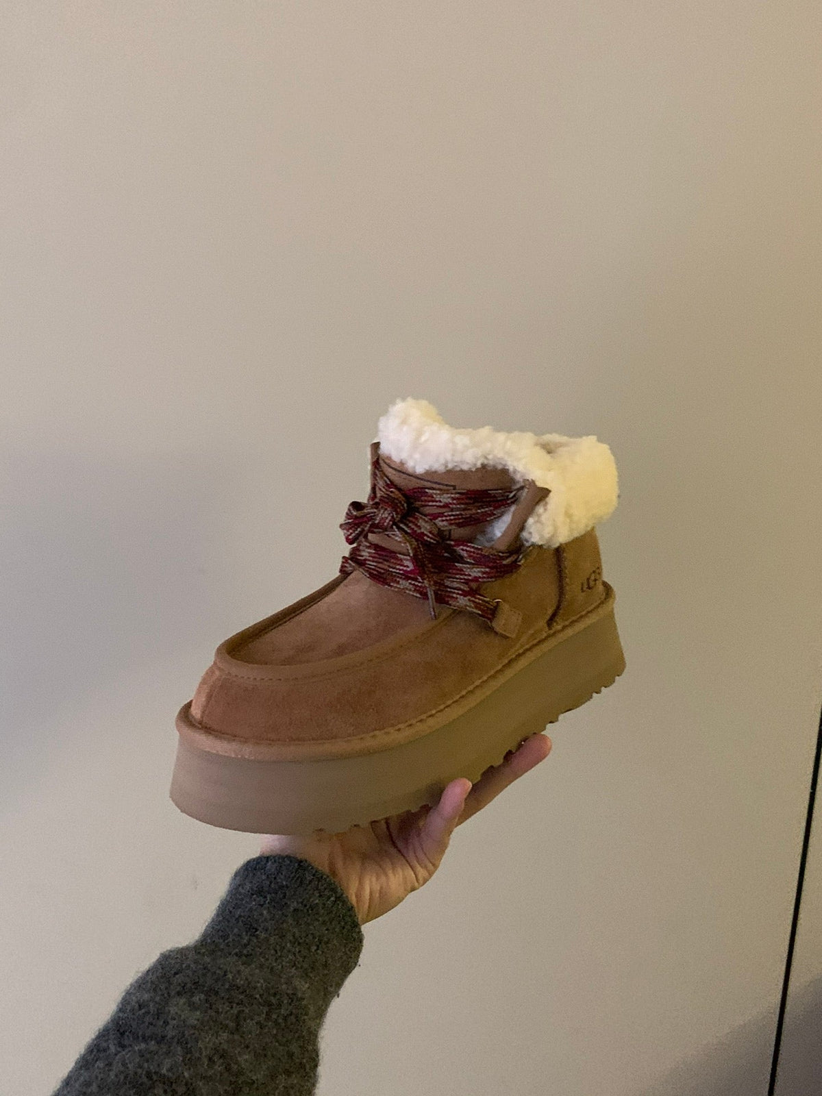UGG Fluff Lace-Up Ankle Boots