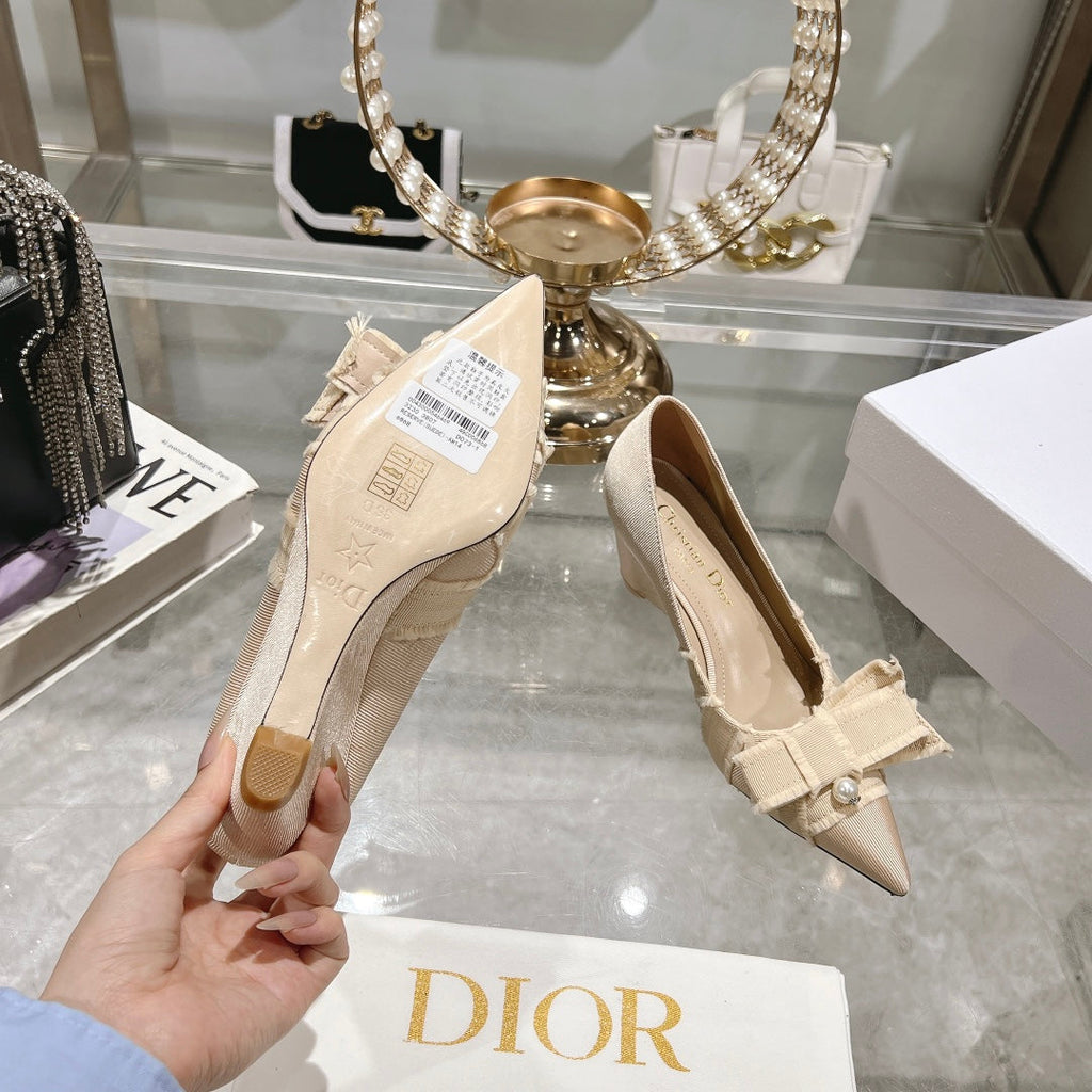 Dior Adiorable Bow Pearl Wedge Pumps