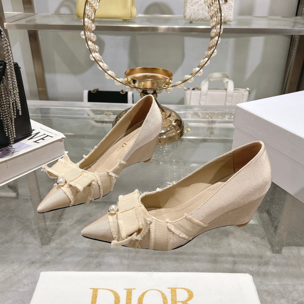 Dior Adiorable Bow Pearl Wedge Pumps
