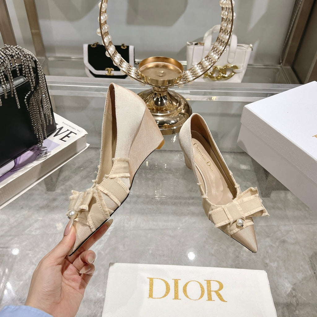 Dior Adiorable Bow Pearl Wedge Pumps