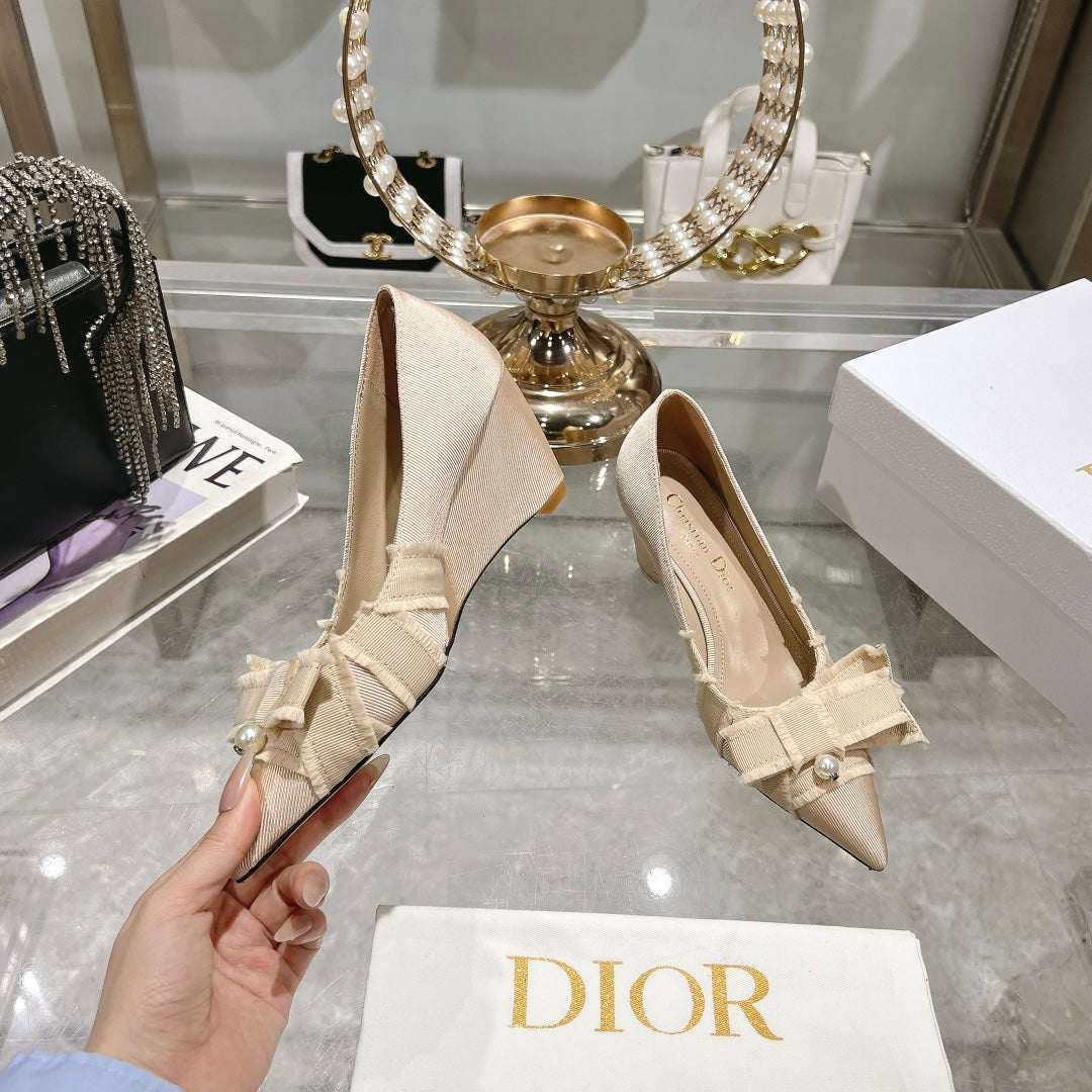 Dior Adiorable Bow Pearl Wedge Pumps