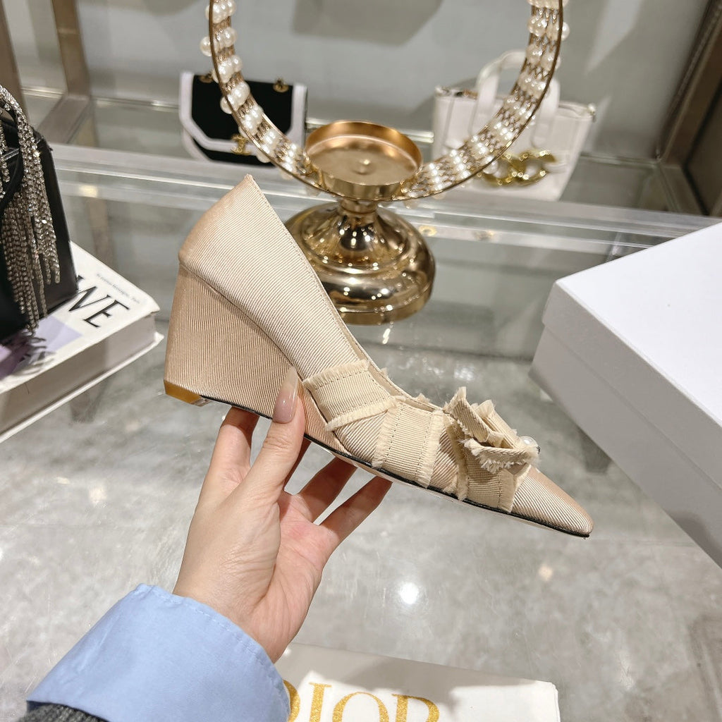 Dior Adiorable Bow Pearl Wedge Pumps