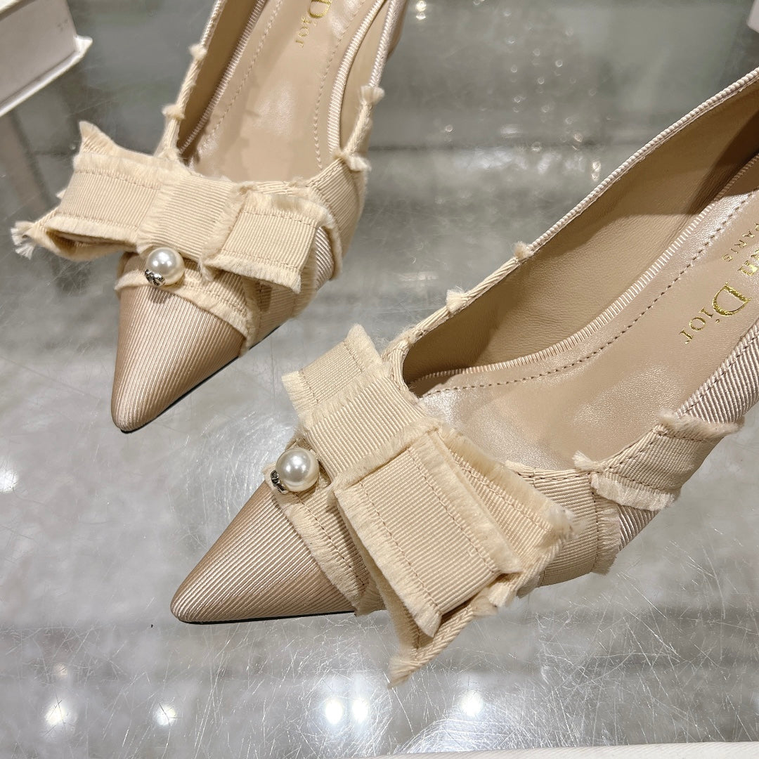 Dior Adiorable Bow Pearl Wedge Pumps