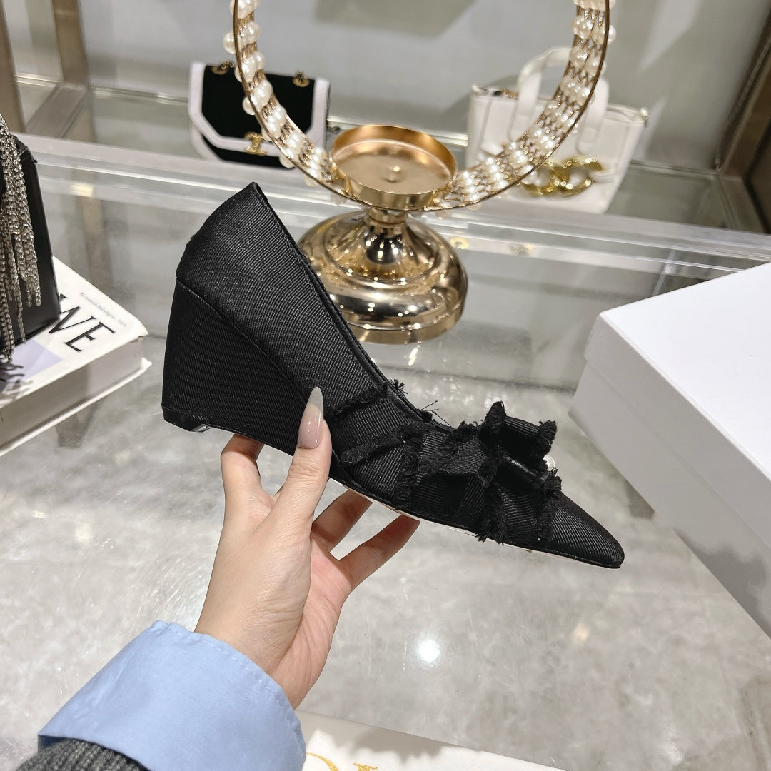Dior Adiorable Bow Pearl Wedge Pumps
