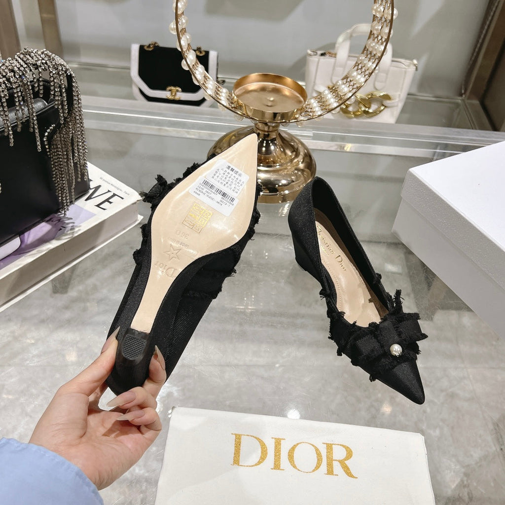 Dior Adiorable Bow Pearl Wedge Pumps