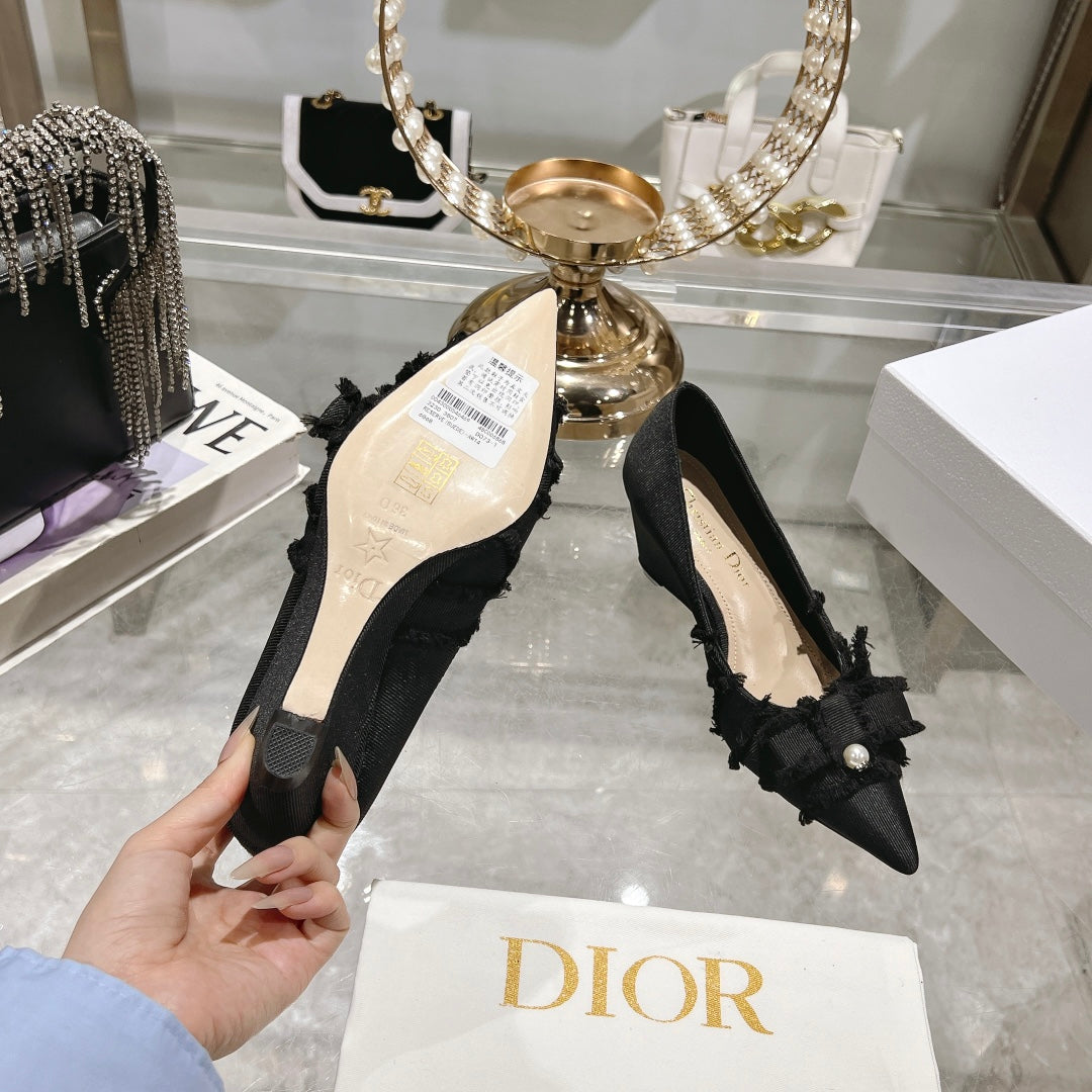 Dior Adiorable Bow Pearl Wedge Pumps