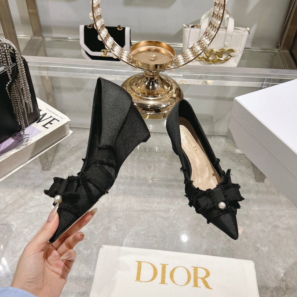 Dior Adiorable Bow Pearl Wedge Pumps