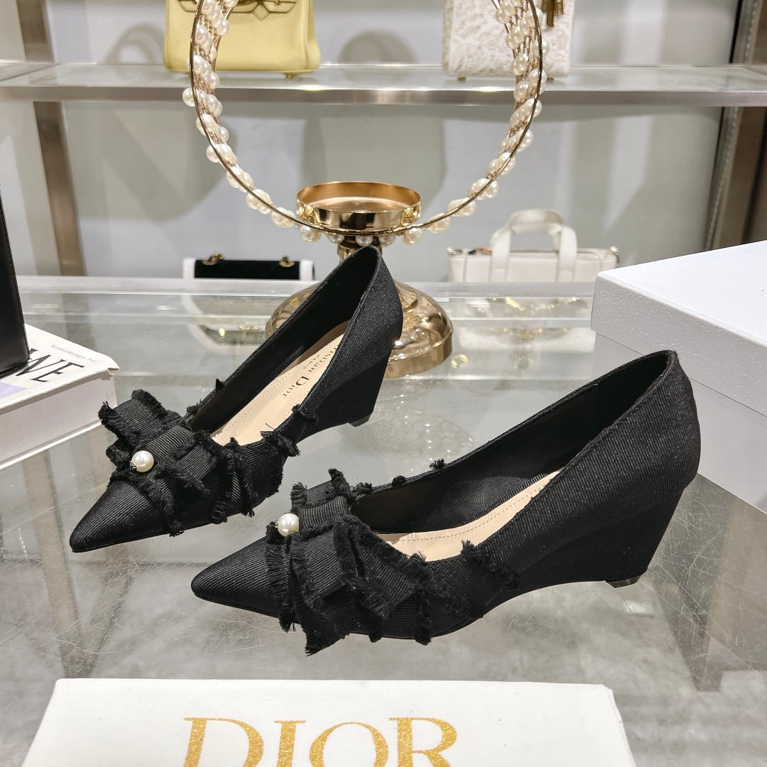 Dior Adiorable Bow Pearl Wedge Pumps