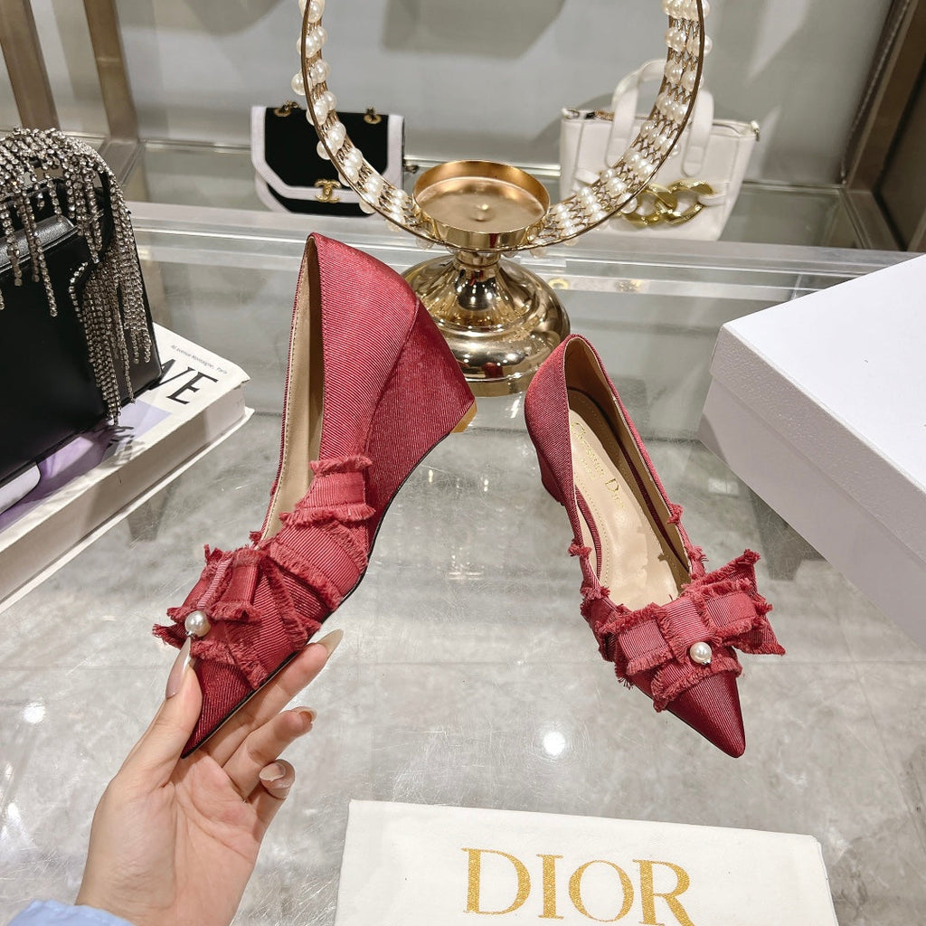 Dior Adiorable Bow Pearl Wedge Pumps