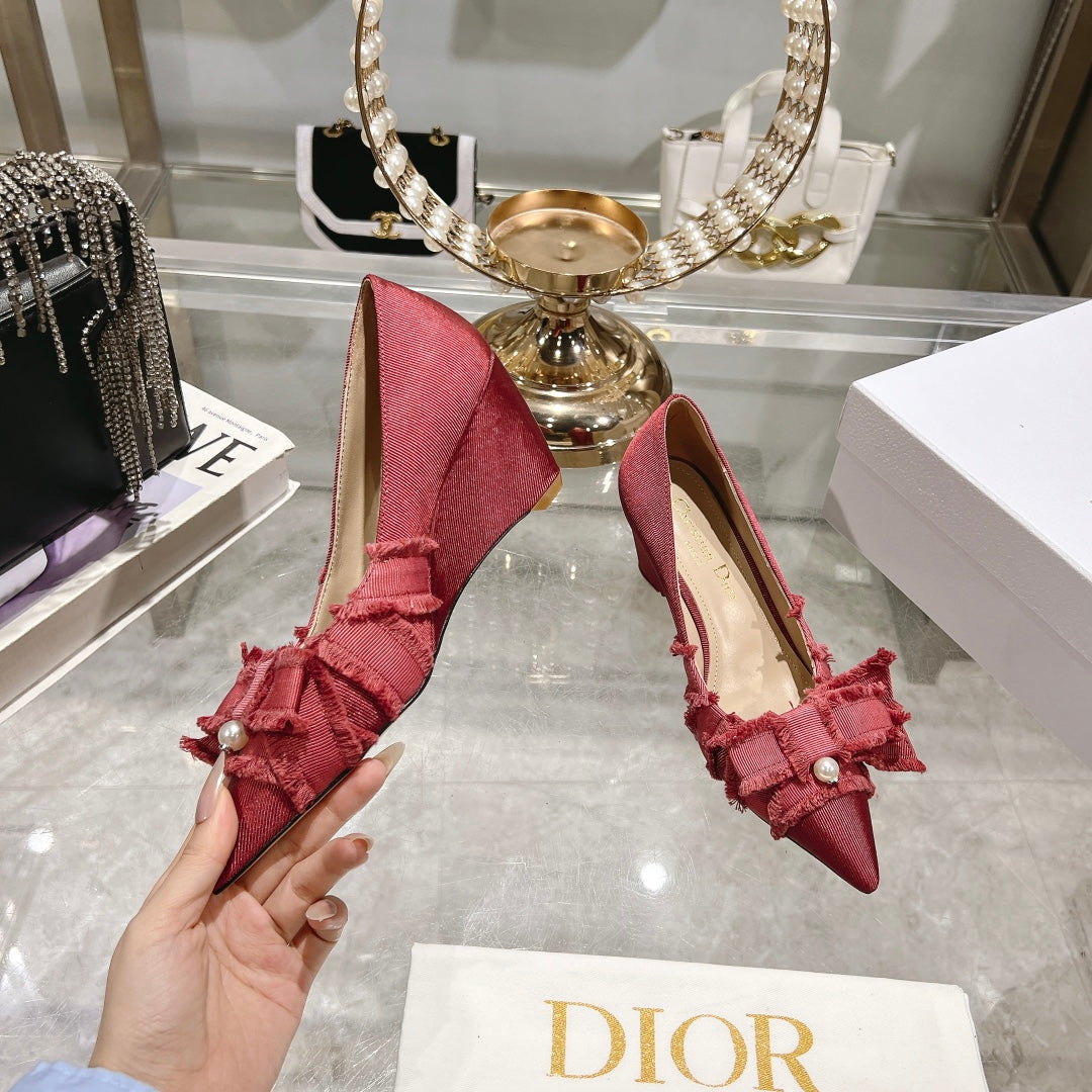 Dior Adiorable Bow Pearl Wedge Pumps