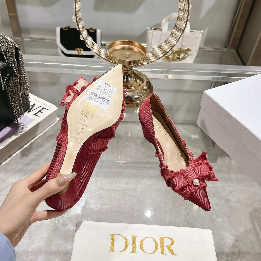 Dior Adiorable Bow Pearl Wedge Pumps