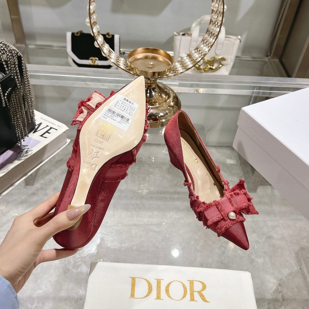Dior Adiorable Bow Pearl Wedge Pumps