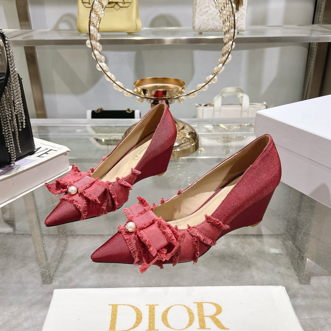 Dior Adiorable Bow Pearl Wedge Pumps
